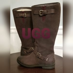 UGG SUEDE & LEATHER WATERPROOF BOOTS SIZE 8 - CHOCOLATE BROWN